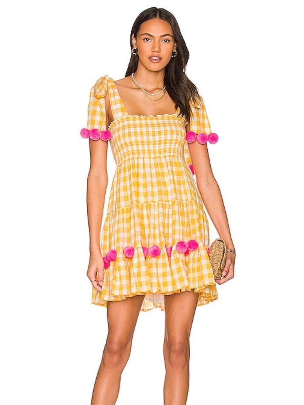 Pippa Mini Dress in Yellow Gingham & Pink Pompoms
SUNDRESS